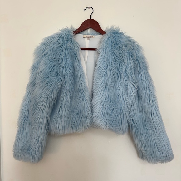Lavender Brown Sky Blue Faux Fur Coat - Picture 1 of 3